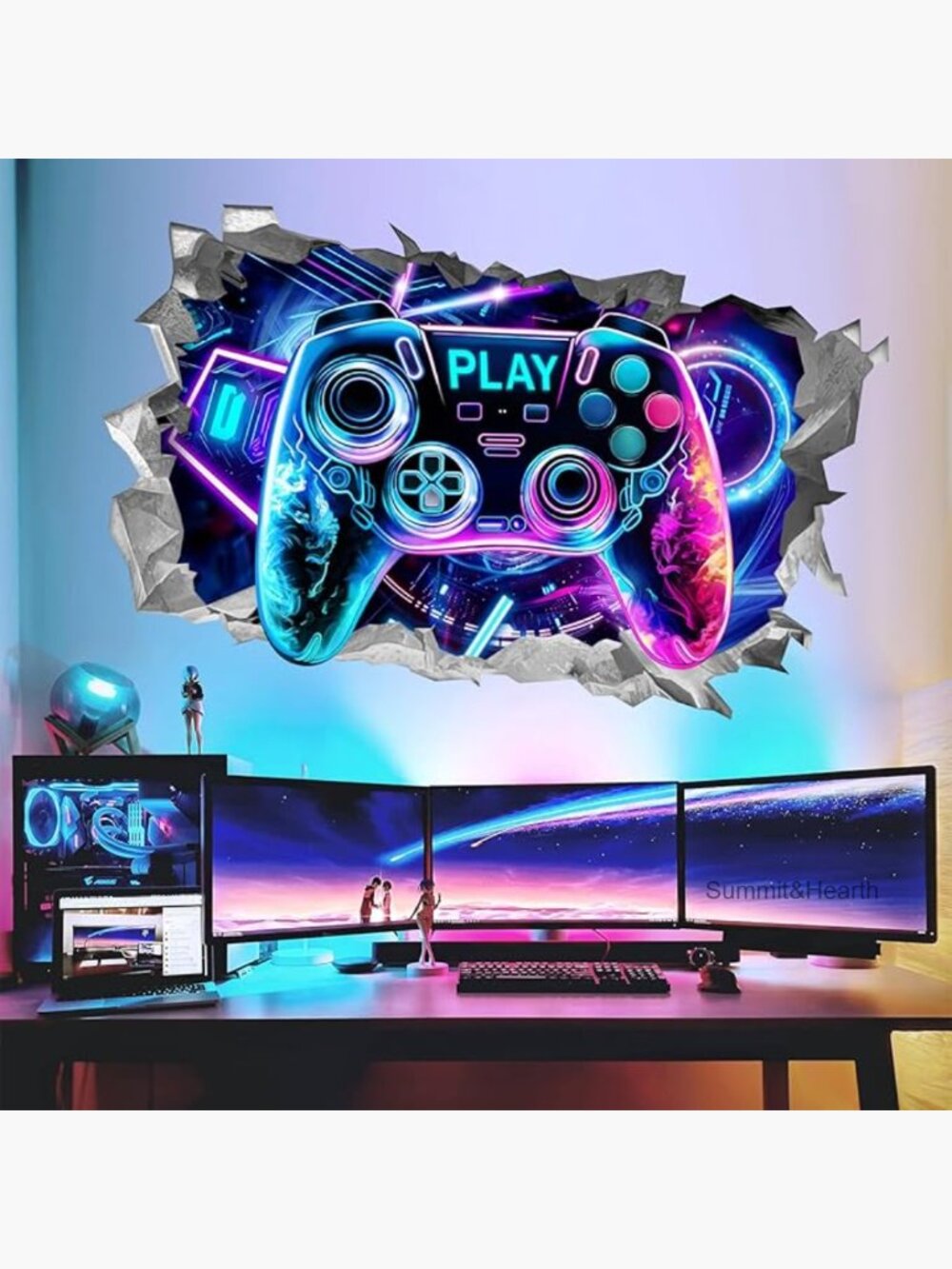 Large Gaming Wall Decals PVC Peel Stick Waterproof Game Controller Decor